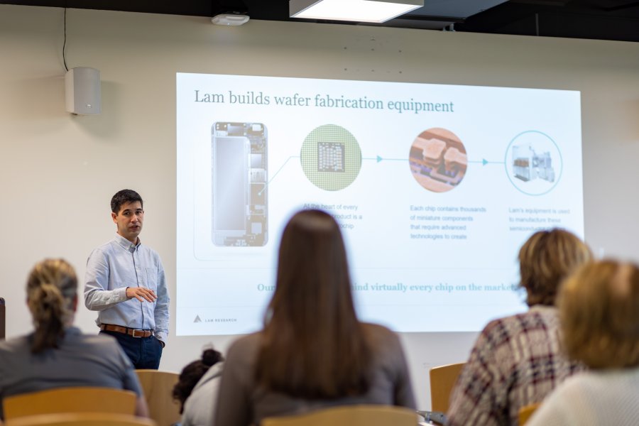 Former Custer Speaker Series participate, Dr. Ben Yee, presenting to a group of people