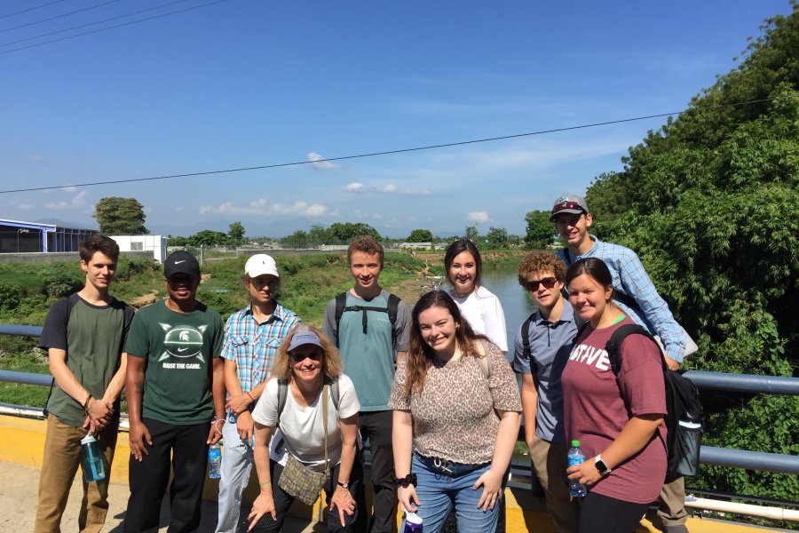 WMU students studying abroad with a faculty.