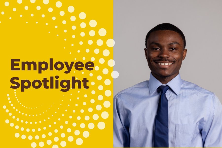 A photo of Andy Kaliyati with text saying Employee Spotlight.