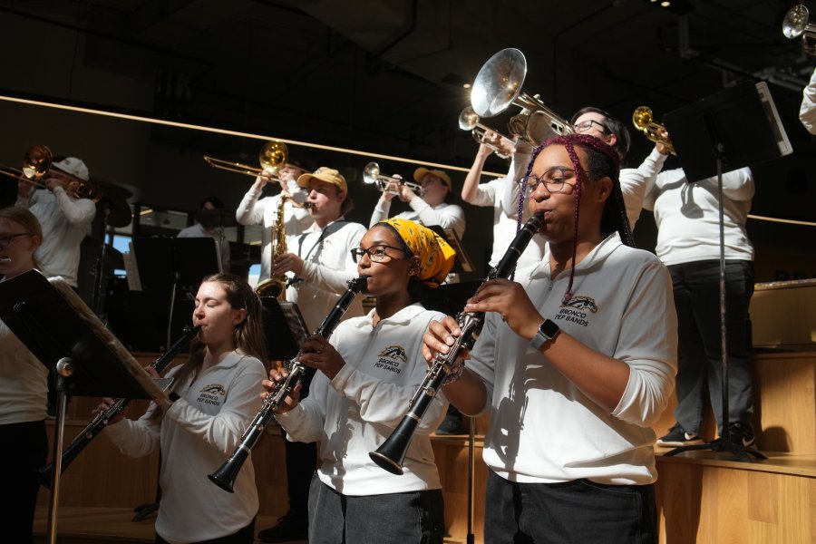Students playing instruments in the Student Center