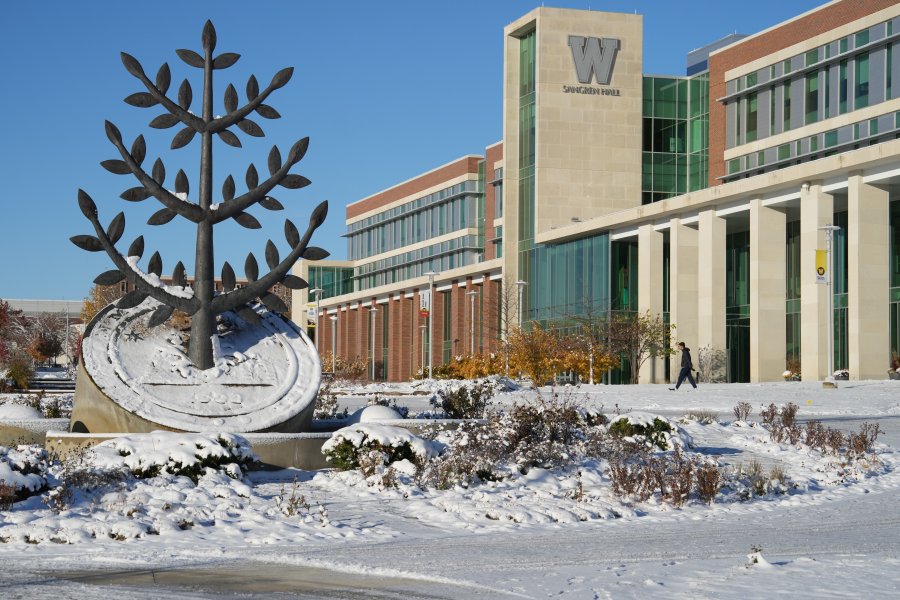 Sangren hall with snow