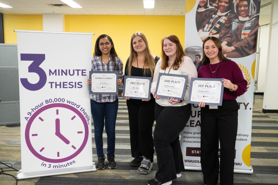 Winners of the fall 2025 3-Minute Thesis competition at Western Michigan University.
