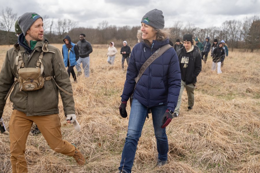 Two faculty members out in the field