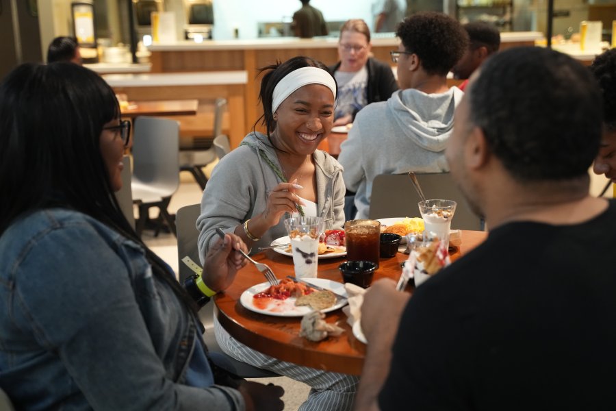 A WMU student eating breakfast at the Valley Dining Center.