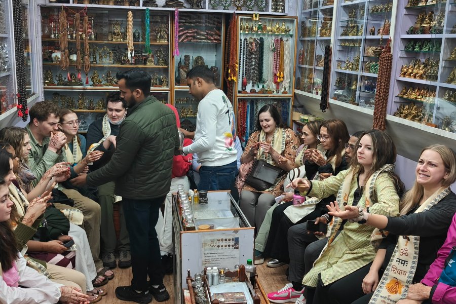 WMU students exploring the shops within the city with Christ University students