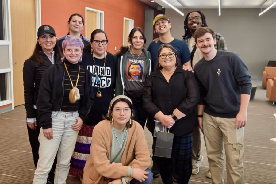Members of WMU's Native American Student Organization gather with Dr. Dee Sherwood, Robin Greymountain and Shannon Martin.