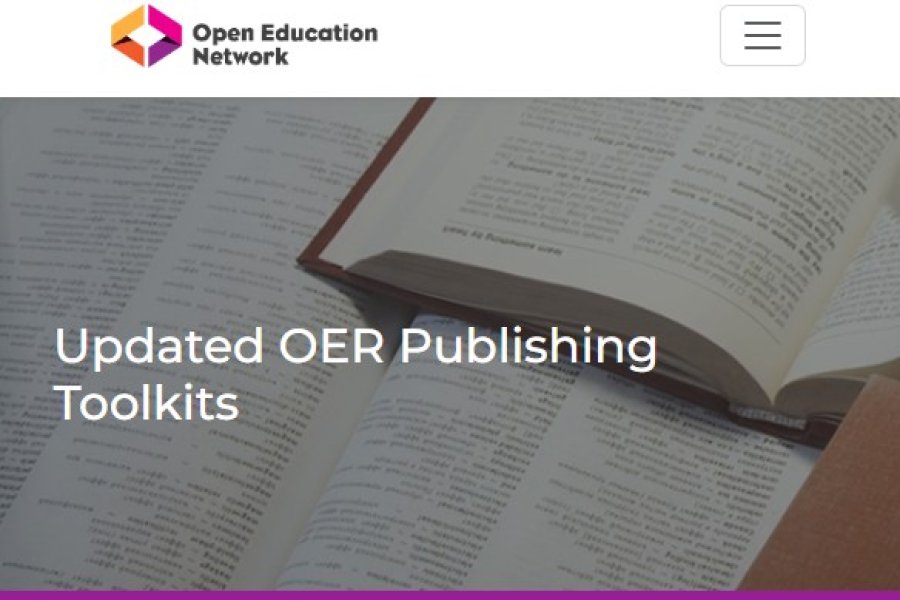 Open Education Network OER Publishing Toolkit webpage header.
