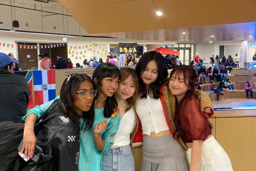 Students pose together at International Bazaar.
