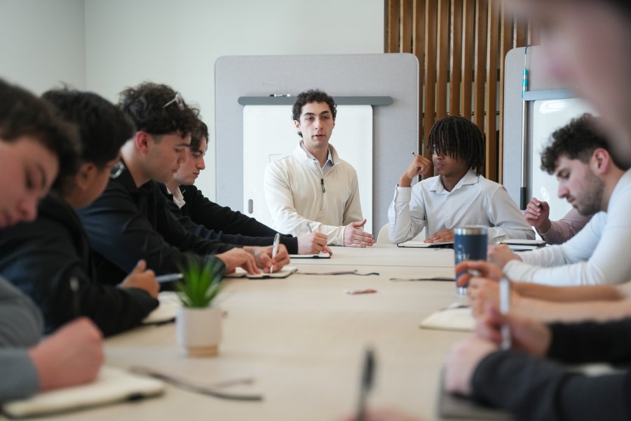 Alex Norian meets with a management class at Sleeping Giant Capital