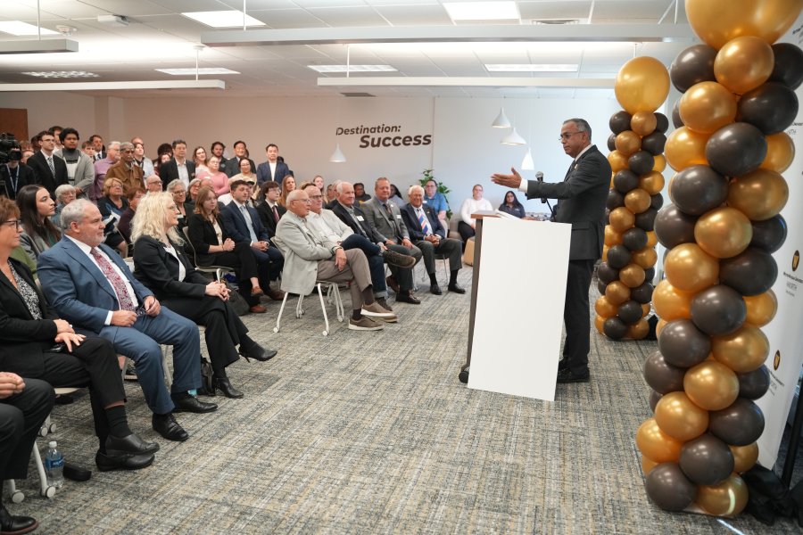 A crowd at WMU Haworth for a major gift announcement from The Stan Lucas Trust