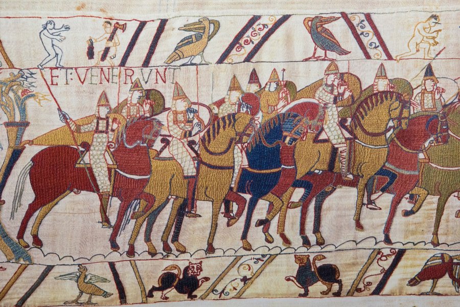 Bayeux Tapestry, a work tells the story of the events surrounding the Norman Conquest of England in 1066.