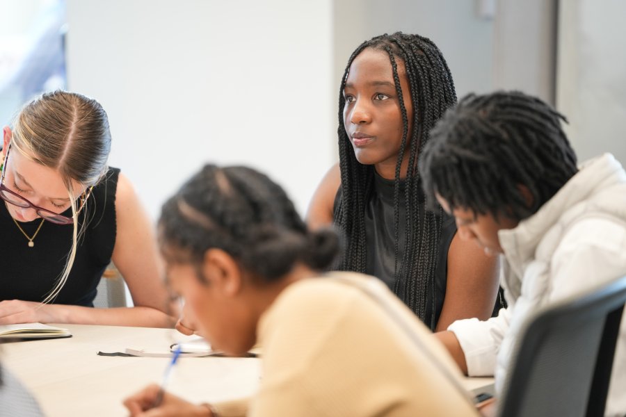 A student listens in the WMU Management 2020 course