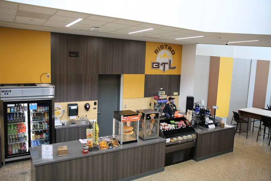 Overheard shot of the Campus Cafe located in the Aviation Education Building, Bistro BTL. 