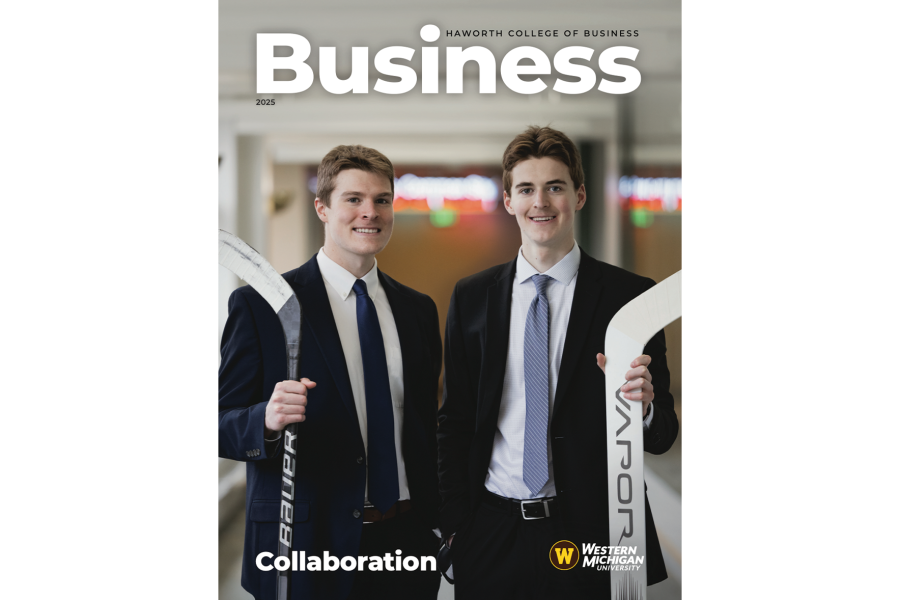2025 Magazine featuring two hockey players from WMU Haworth
