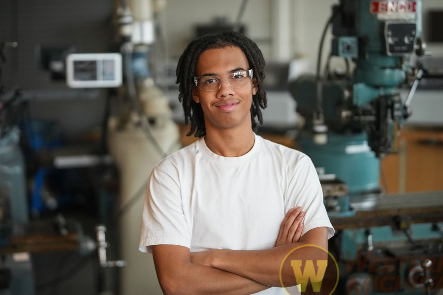 Nas Brooks, mechanical engineering student, in lab