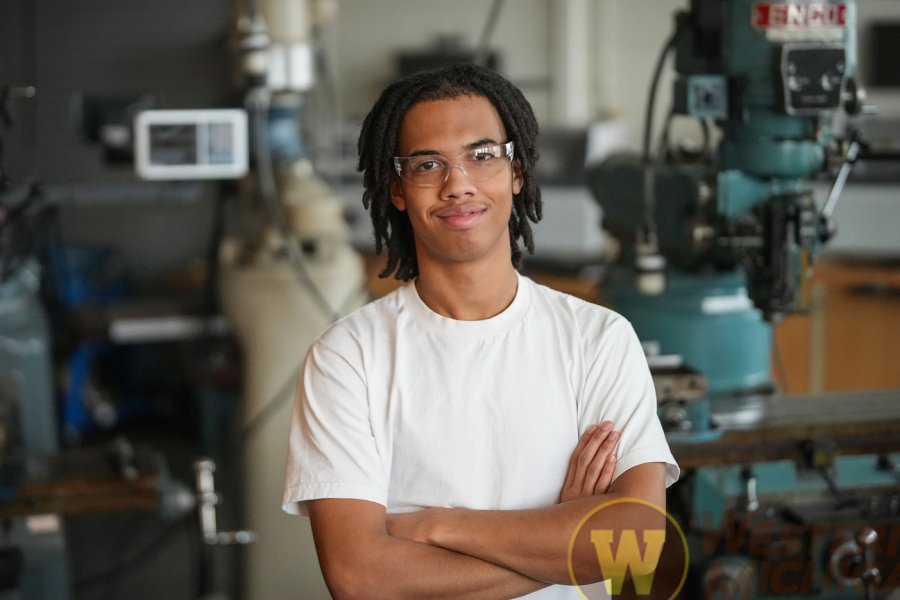 Nas Brooks, mechanical engineering student, in lab