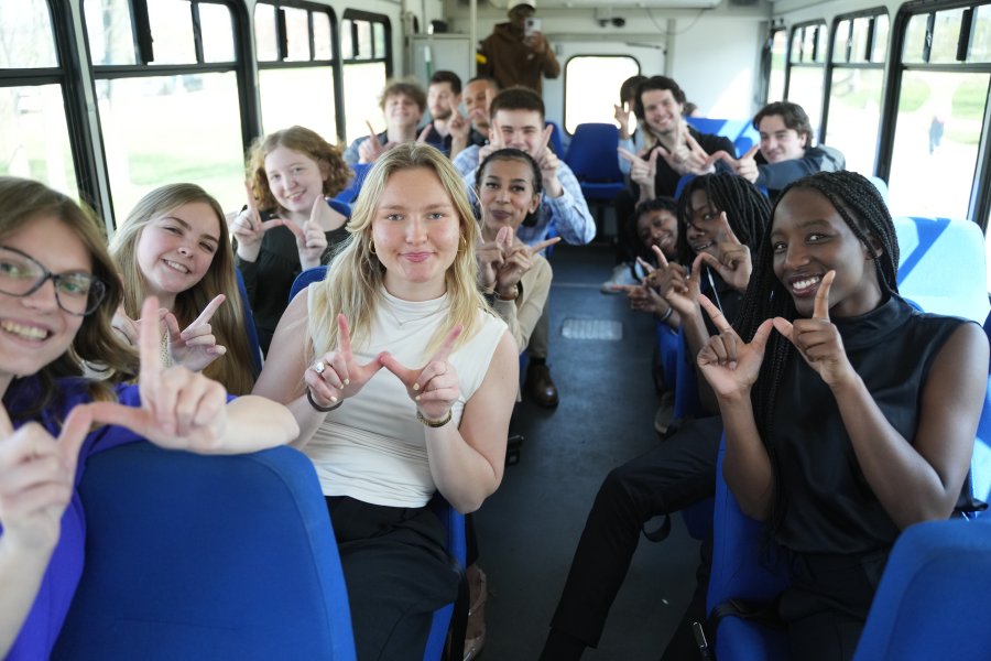 A group of students on the Juice Bus