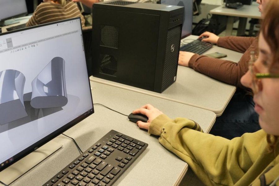 Student working with computer-aided design