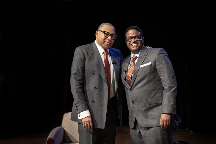 Wynton Marsalis and Millard Southern III stand for a photo together.