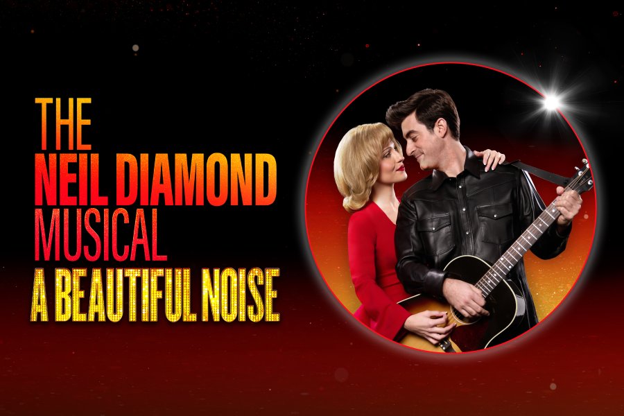The Neil Diamond Musical A Beautiful Noise show logo showing cast members playing the guitar