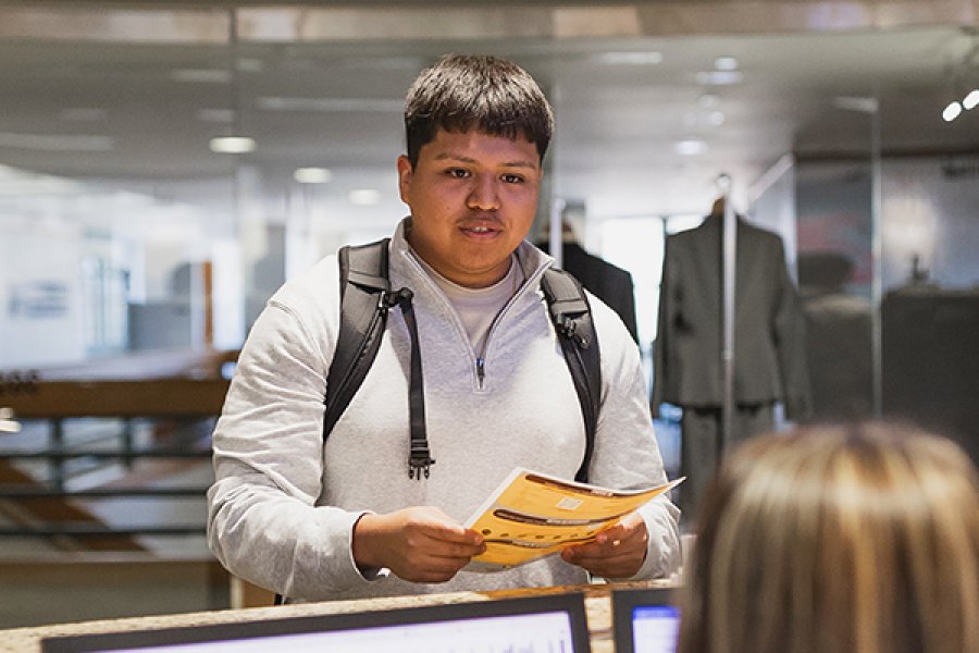 A student at Haworth College of Business in the offices
