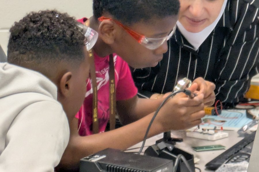 Students working on a circuit