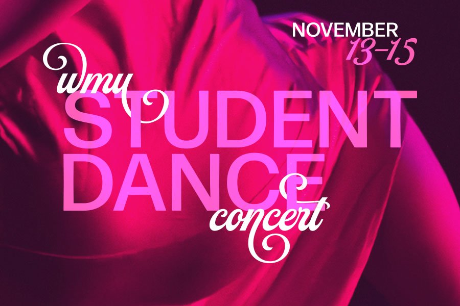 Hot Pink curtain graphic with text reading WMU Student Dance Concert.