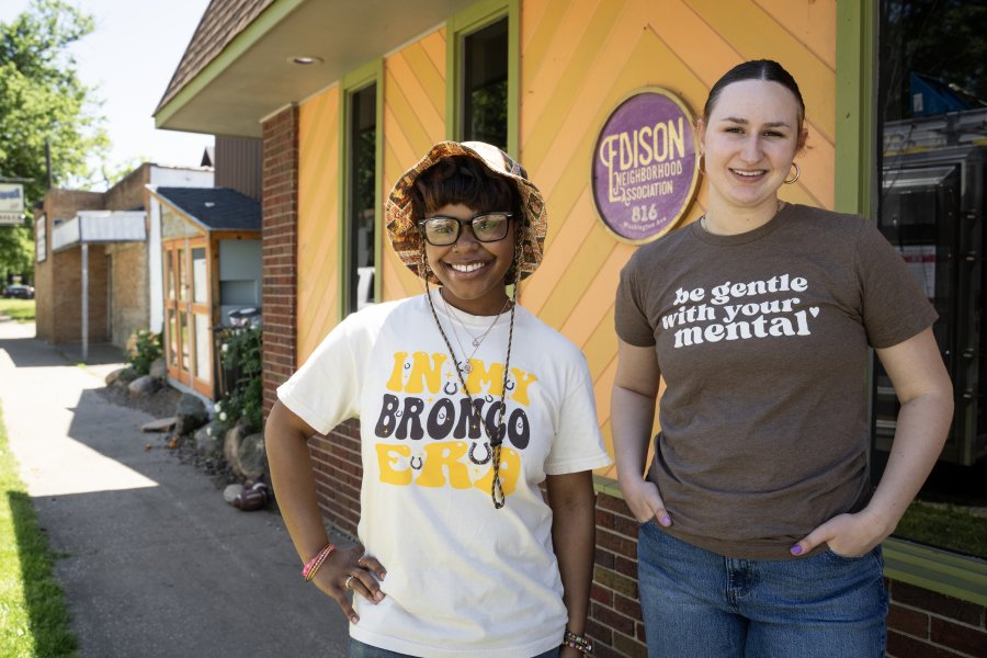 A portrait of Jazmine Grays and Kayleigh Podolski outside the Edison Neighborhood Association.