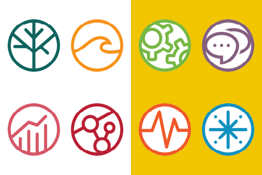 Standard well-being icons on a white or light colored backgrounds.