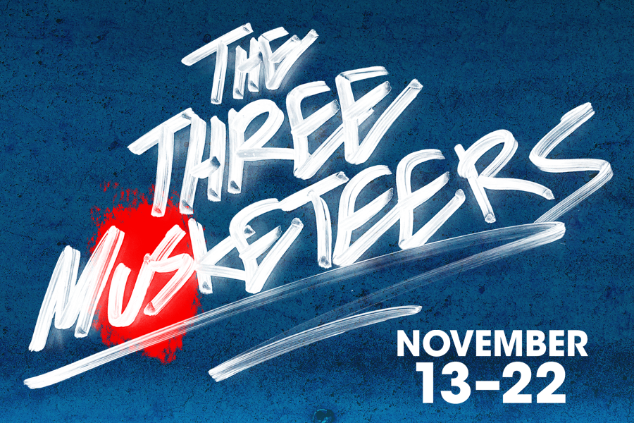 Graphic featuring The Three Musketeers in white text. 