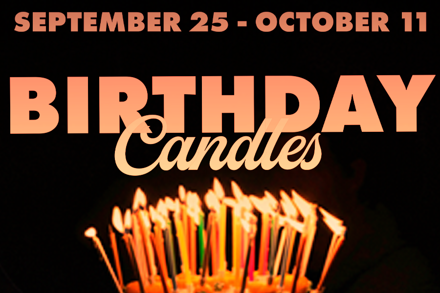 A birthday cake with candles lit and the words "Birthday Candles"