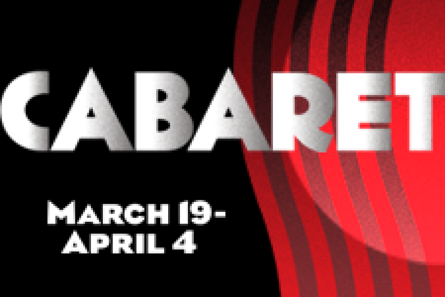 CABARET in large white text on a black and red background.