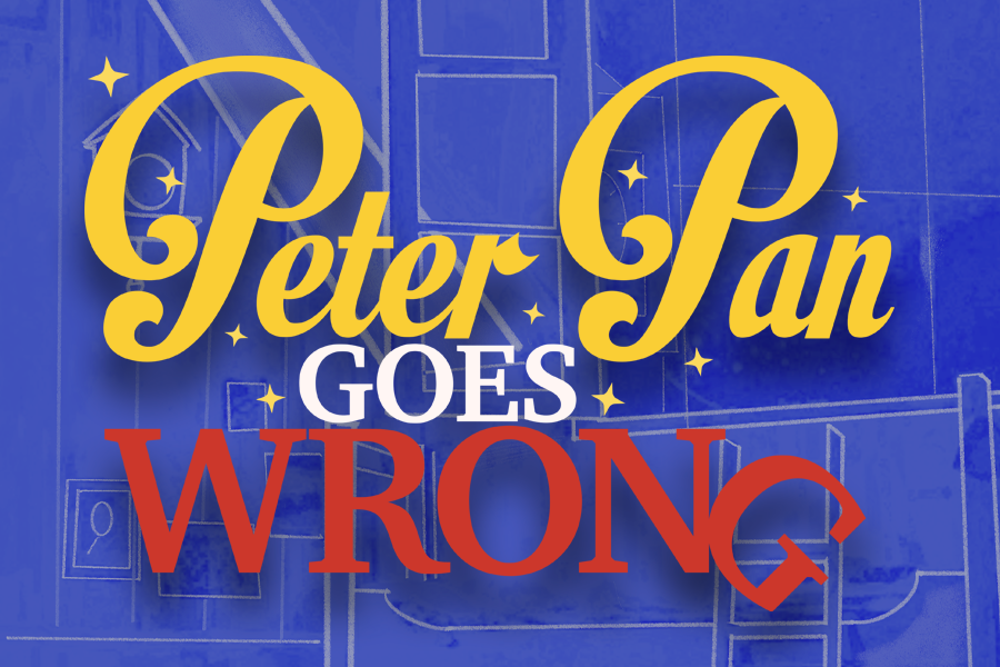 Graphic featuring the words Peter Pan Goes Wrong on a blue background.