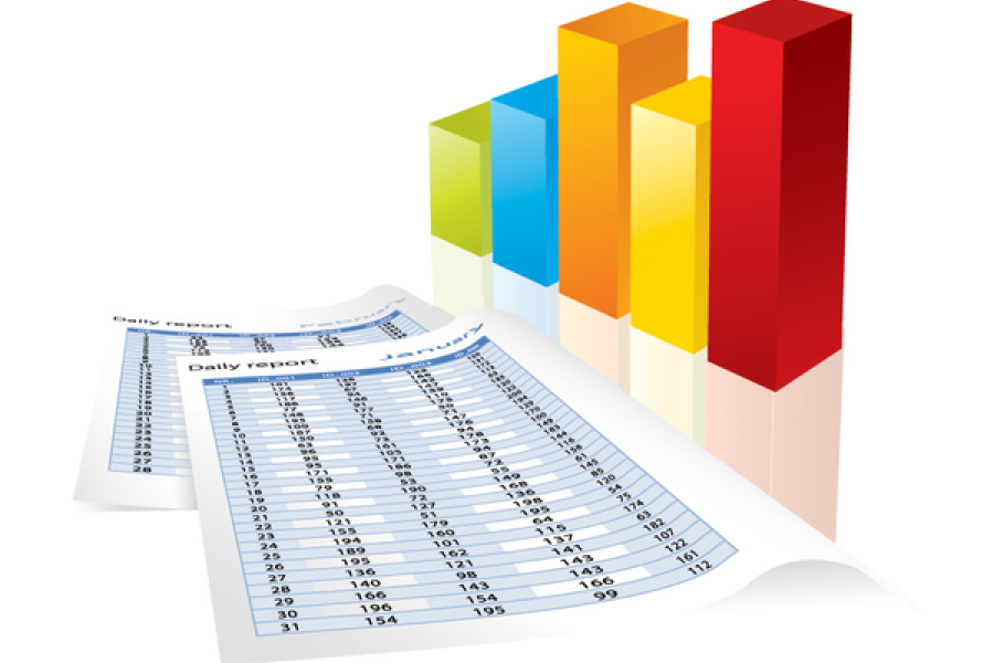 statistical clip art, paper report and bar graph