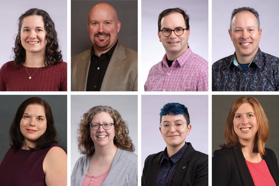 Digital Accessibility Faculty Champions at Western Michigan University Libraries photo grid. Top row, left to right: Micky Carignano, Brad Dennis, Mike Duffy, Edward Eckel. Bottom row, left to right: LuMarie Guth, Carrie Leatherman, Dylan McGlothlin, Dianna Sachs. 