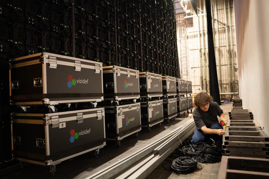 A row of audio equipment.