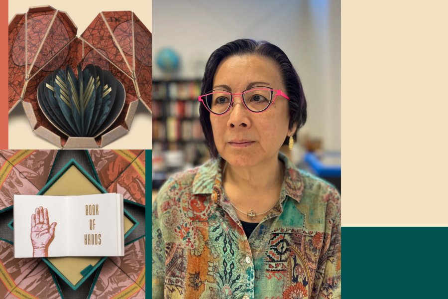 Julie Chen with some of her artist's books.