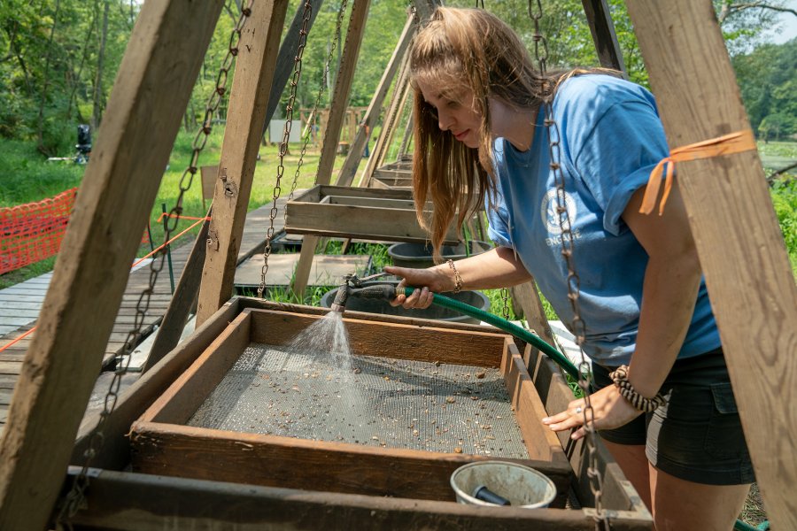 anthropology student working at the Fort St. Joseph Archaeological Project