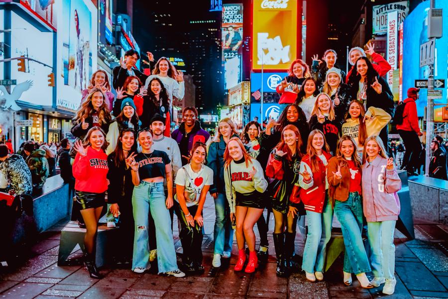 A group photo in Times Square.