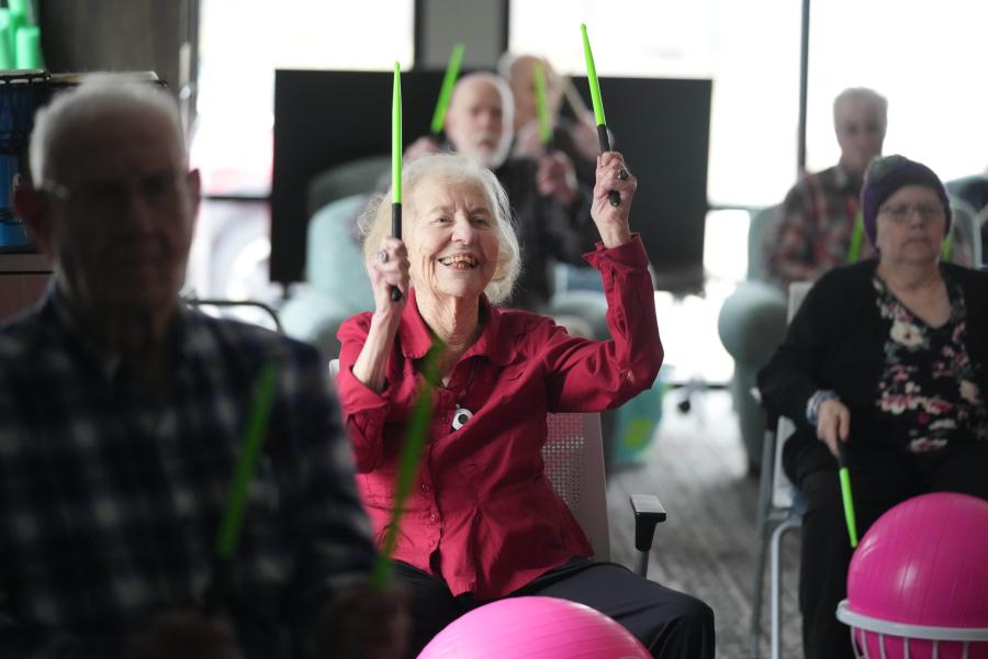 seniors engaging in cardio drumming