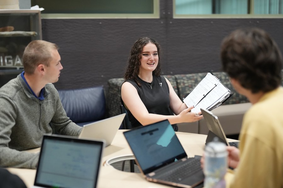 Students studying in a study lounge. 