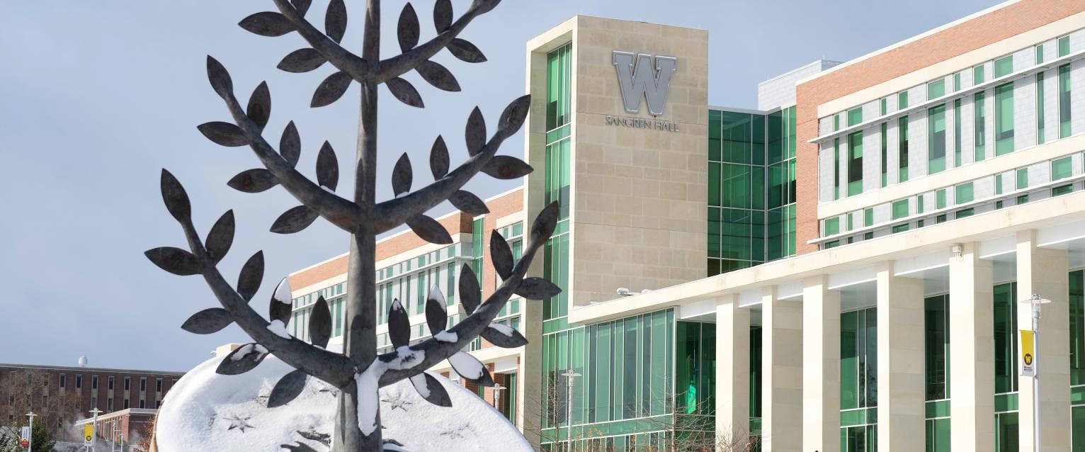 Sangren Hall in winter.