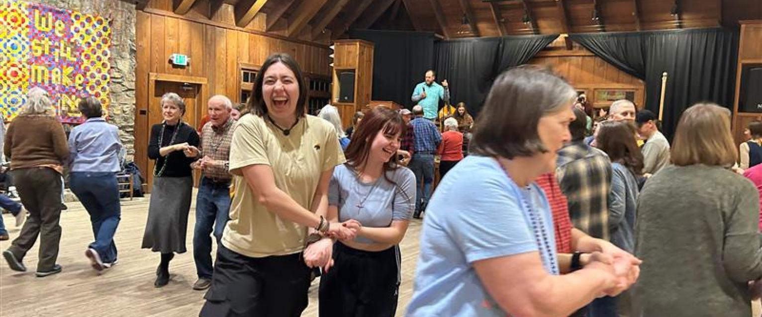 Healing Power of Handwork students learn about Appalachian culture and particiate in a dance.