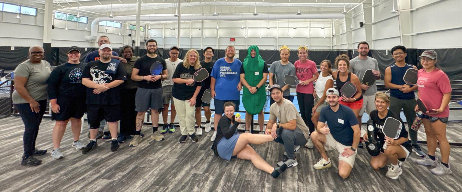 Group of picklers from the Gasaway Financial Investment gathering at West Hills Athletic Club
