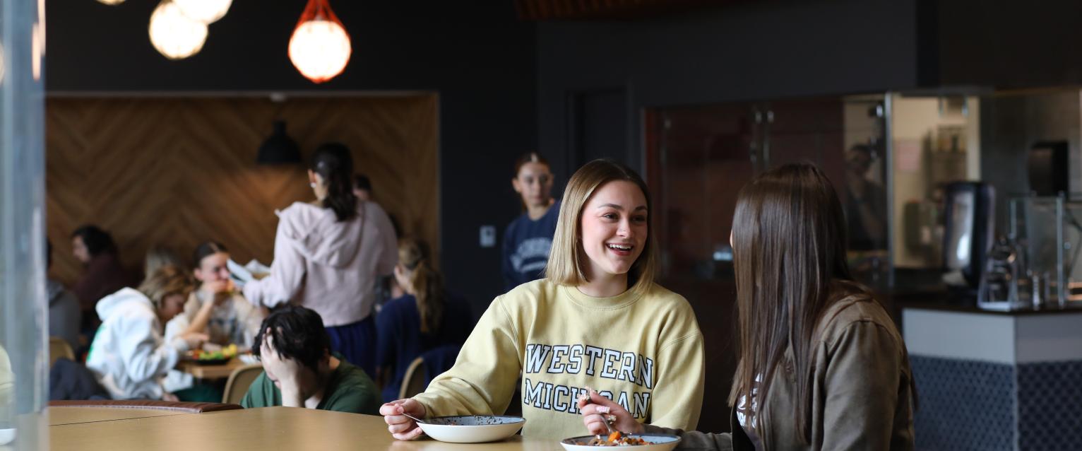 Students eating in the dining center