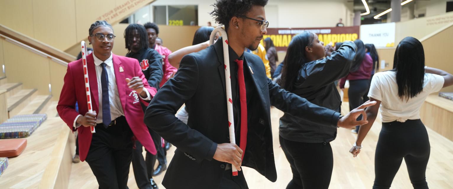 Students perform on the Gathering Stairs