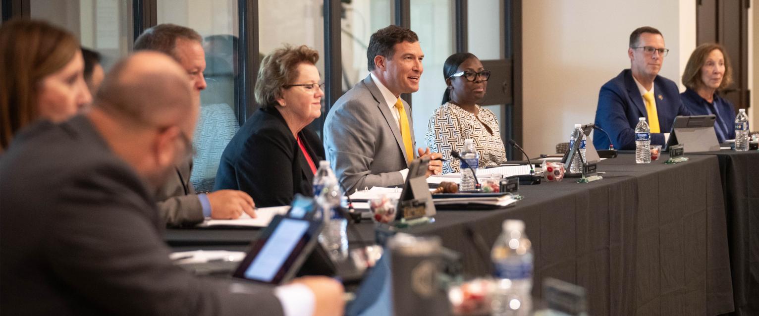 The WMU Board of Trustees during a meeting in Heritage Hall.