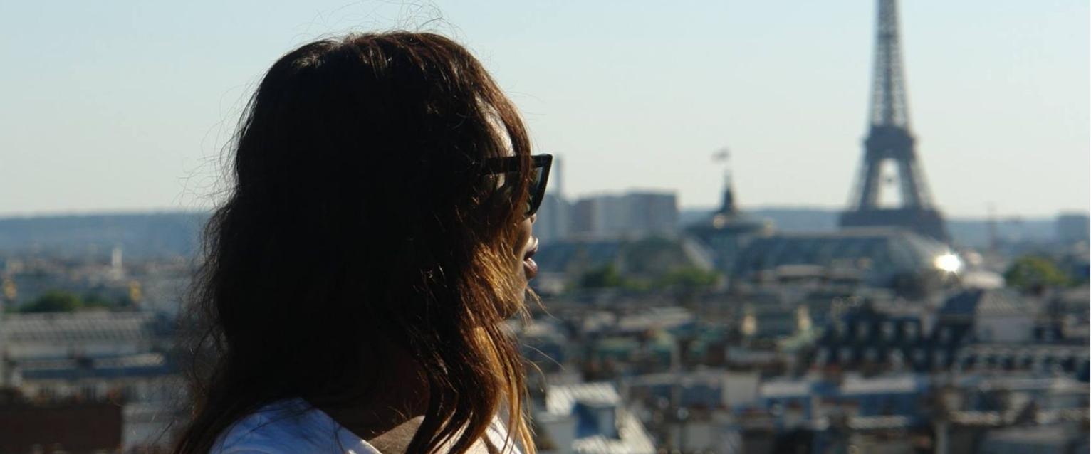 A student looking at Paris, France