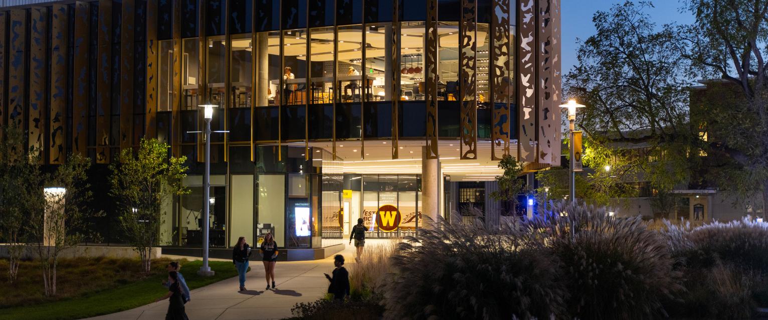 WMU Student Center exterior at night