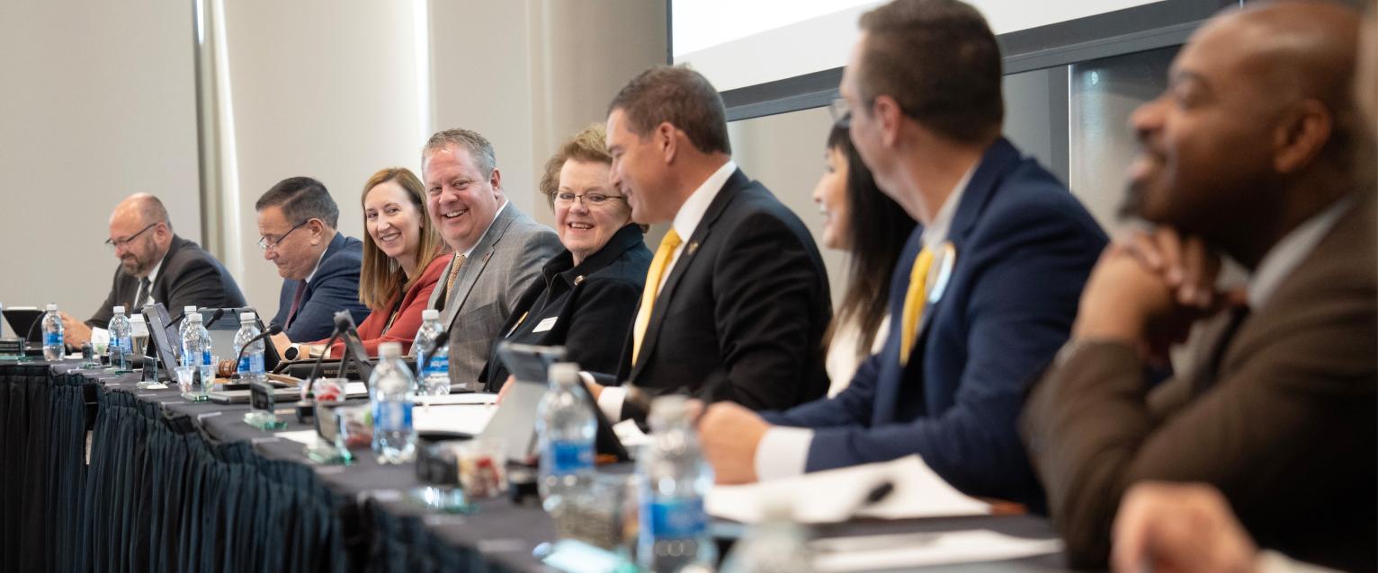 WMU Board of Trustees seated for their meeting in the WMU Student Center.
